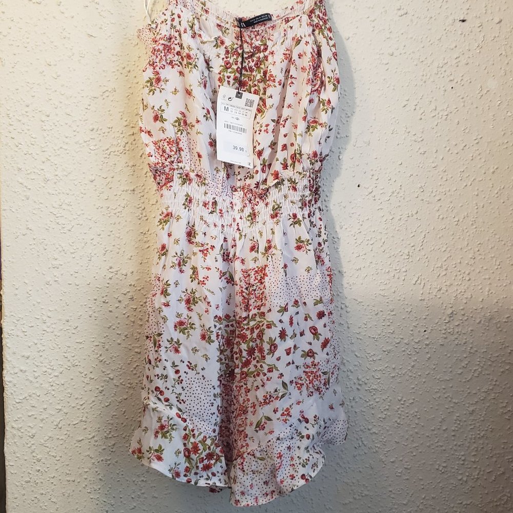 Zara Patchwork red and white floral romper / playsuit
